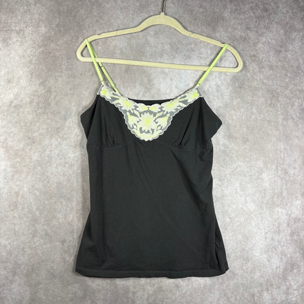 Vintage Y2K American Eagle Tank Top Womens Large Gray Lace Trim Embroidered Cami
